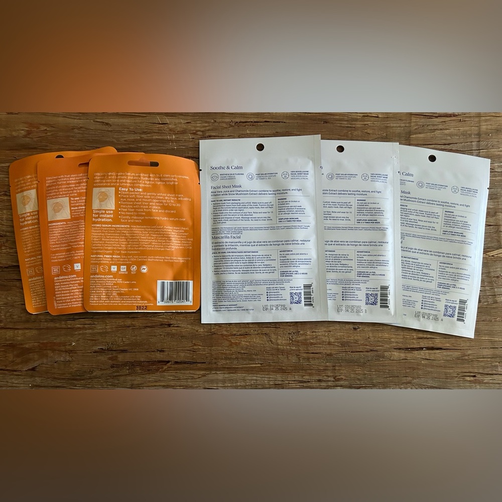 ❌SOLD 6Mask Sheets 3 by Bio Republic Sooth & Calm 3 Andalou Bright & Tighten - Picture 4 of 7